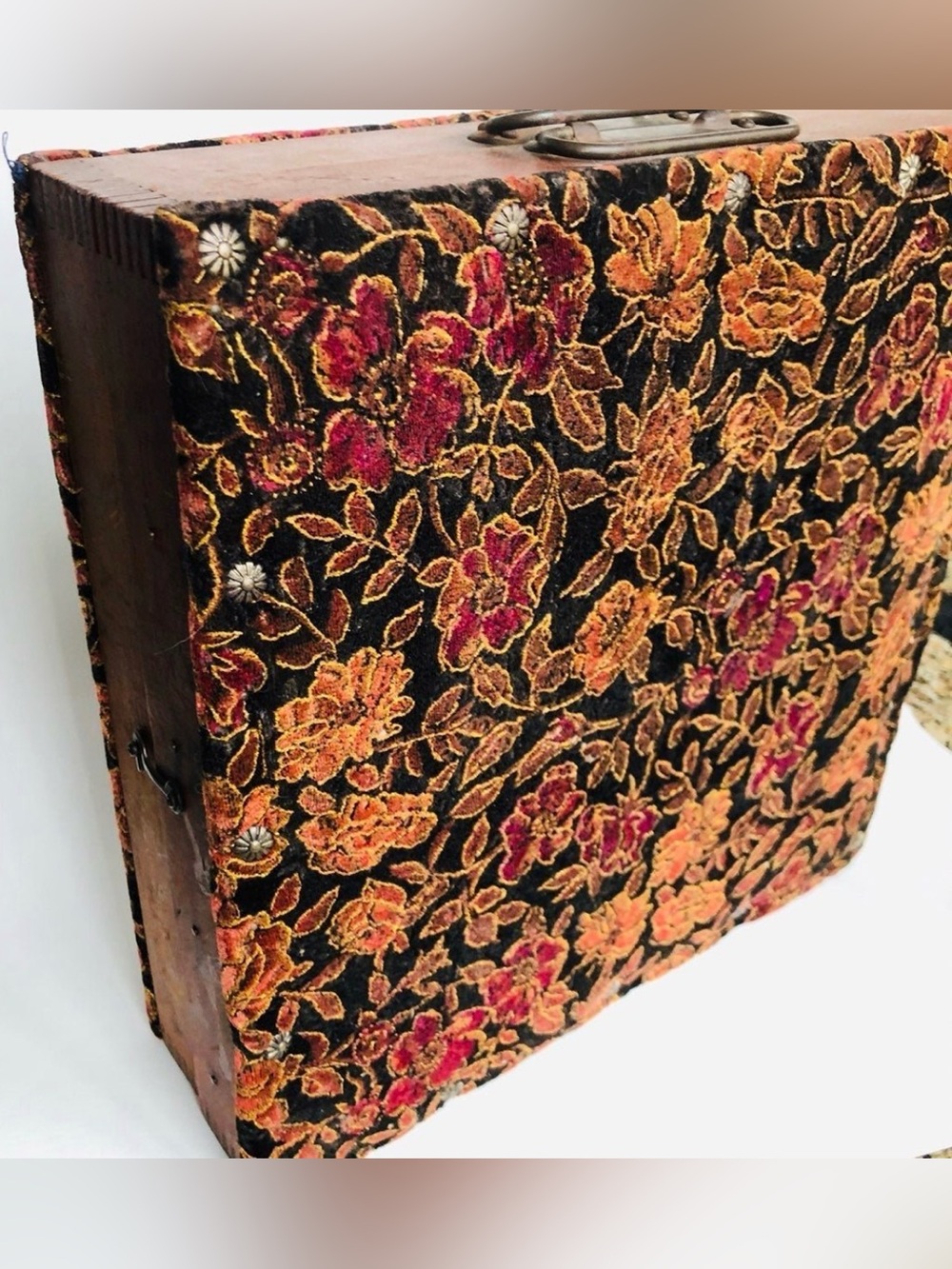 VTG Milady Embroidered Floral Stitch Tapestry Covered Thread Spool Holder Sewing